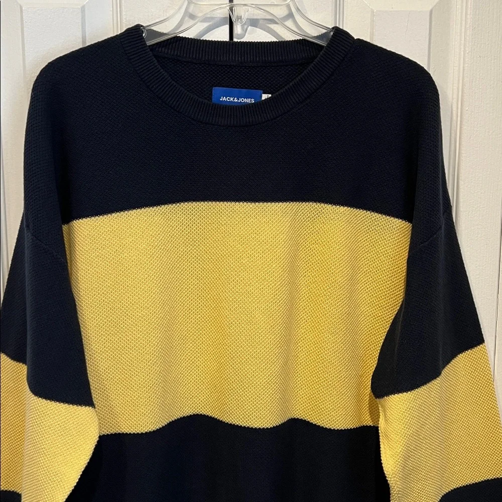 Jack & Jones Men’s Navy/Yellow Striped Sweater Size XL‎ - Picture 3 of 13